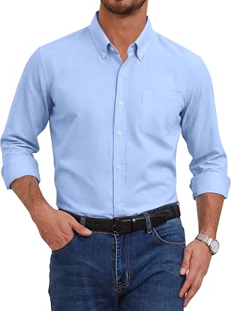 Mens Oxford Dress Shirts Long Sleeve Wrinkle-Resistant Button Down Shirt Business Casual Regular Fit with Pocket