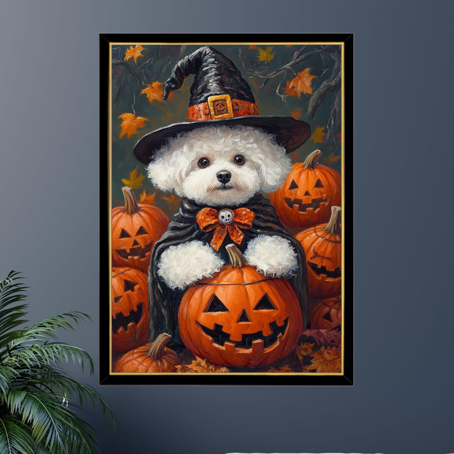 Halloween Bichon Frise Jigsaw Puzzle 300/500/1000 Piece - Pet Pumpkin Costume Portrait for Bichon Frise Owner (500pc (38×52cm))