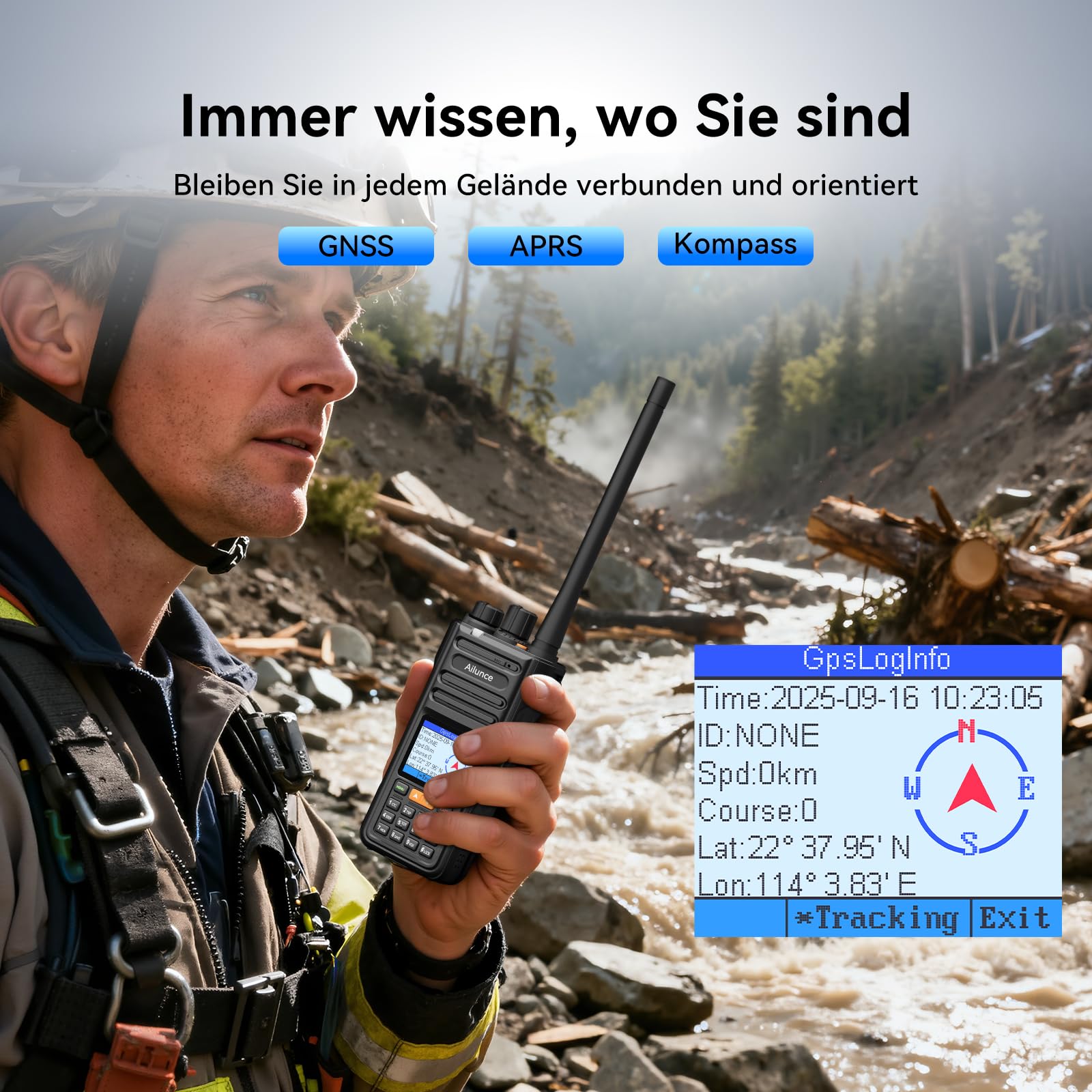 Retevis Ailunce HA2 Amateurfunk, APRS/GPS, Bluetooth, APP Steuerung, Funkgerät mit Großer Reichweite, AM/FM, IP67 Wasserdicht, 2800mAh, Amateurfunkgerät für Outdoor Enthusiasten (1 Stück, Schwarz)