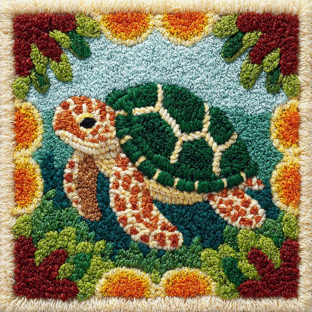 WallustrioaW Latch Hook Cushion Kits,Animals, sea Turtles