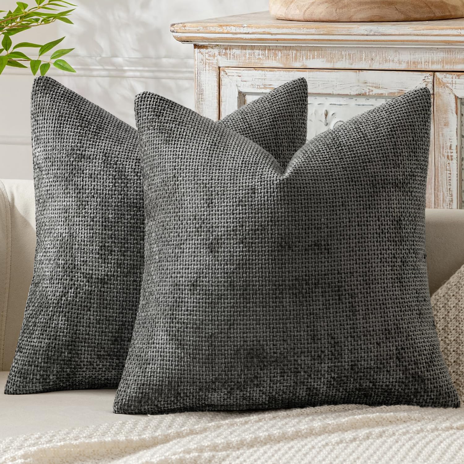 MIULEE Sofa Cushion Covers Set of 2 40x40 Dark Grey Soft Elegant Sofa Cushion Covers Living Room Decor — image 1