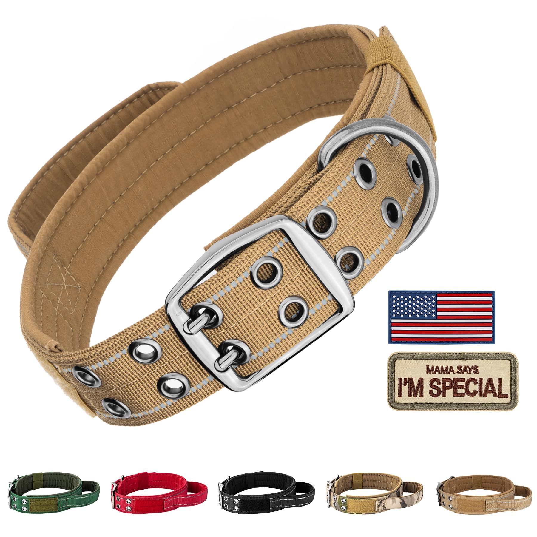 Annchwool Tactical Dog Collar for Medium and Large Dog,Adjustable Military Dog Collar with Soft Padded Handle,Heavy Duty Double Buckle Design (Brown,L