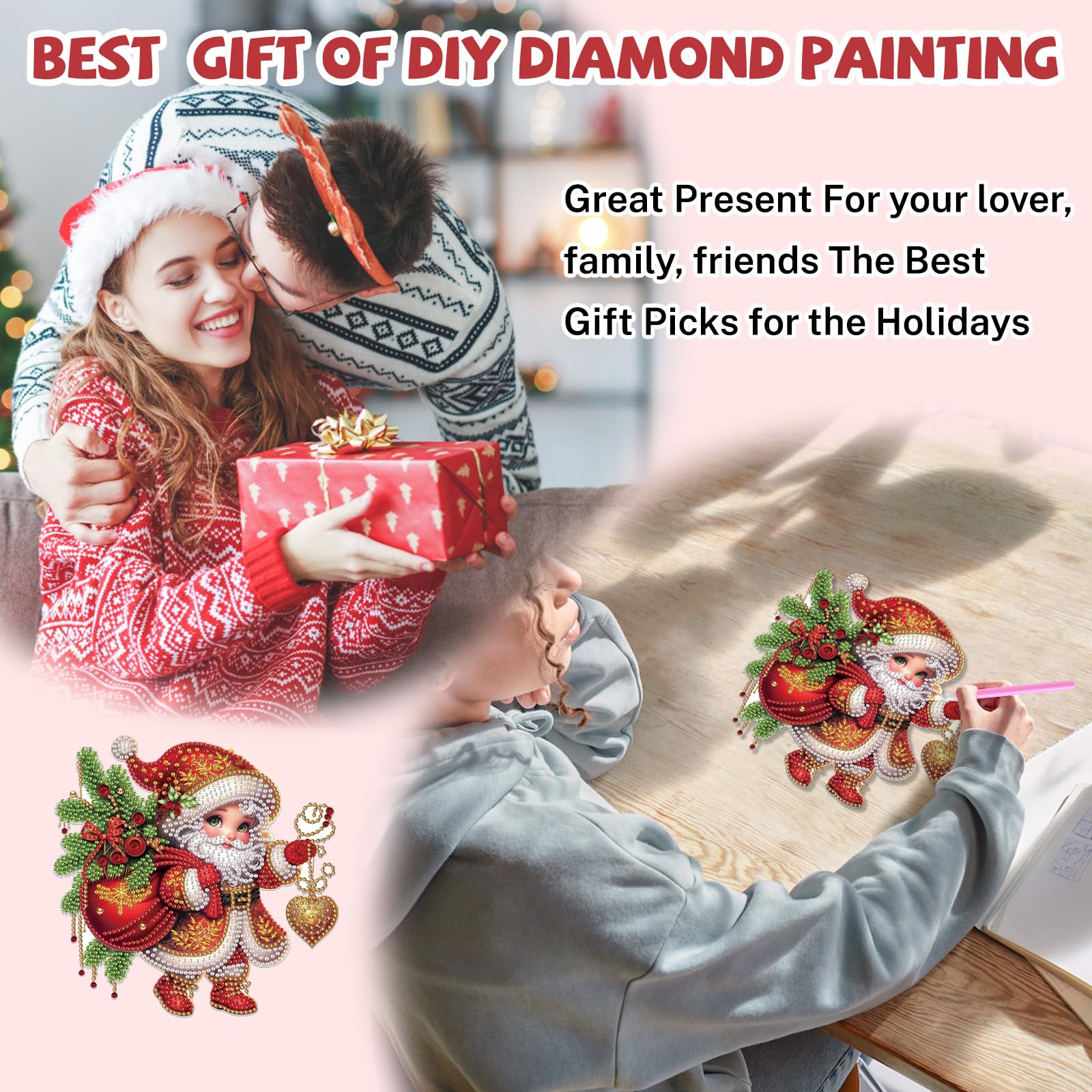 Lxmsja Christmas Diamond Art Hanging Ornaments for Adults Kids Diamond Painting Santa Claus Kits - Image 4