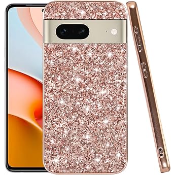 For Google Pixel 8 Case Glitter Silicone TPU Mobile Phone Case for Pixel 8 Thin Shockproof Case Scratch-Resistant Non-Slip Rose Gold