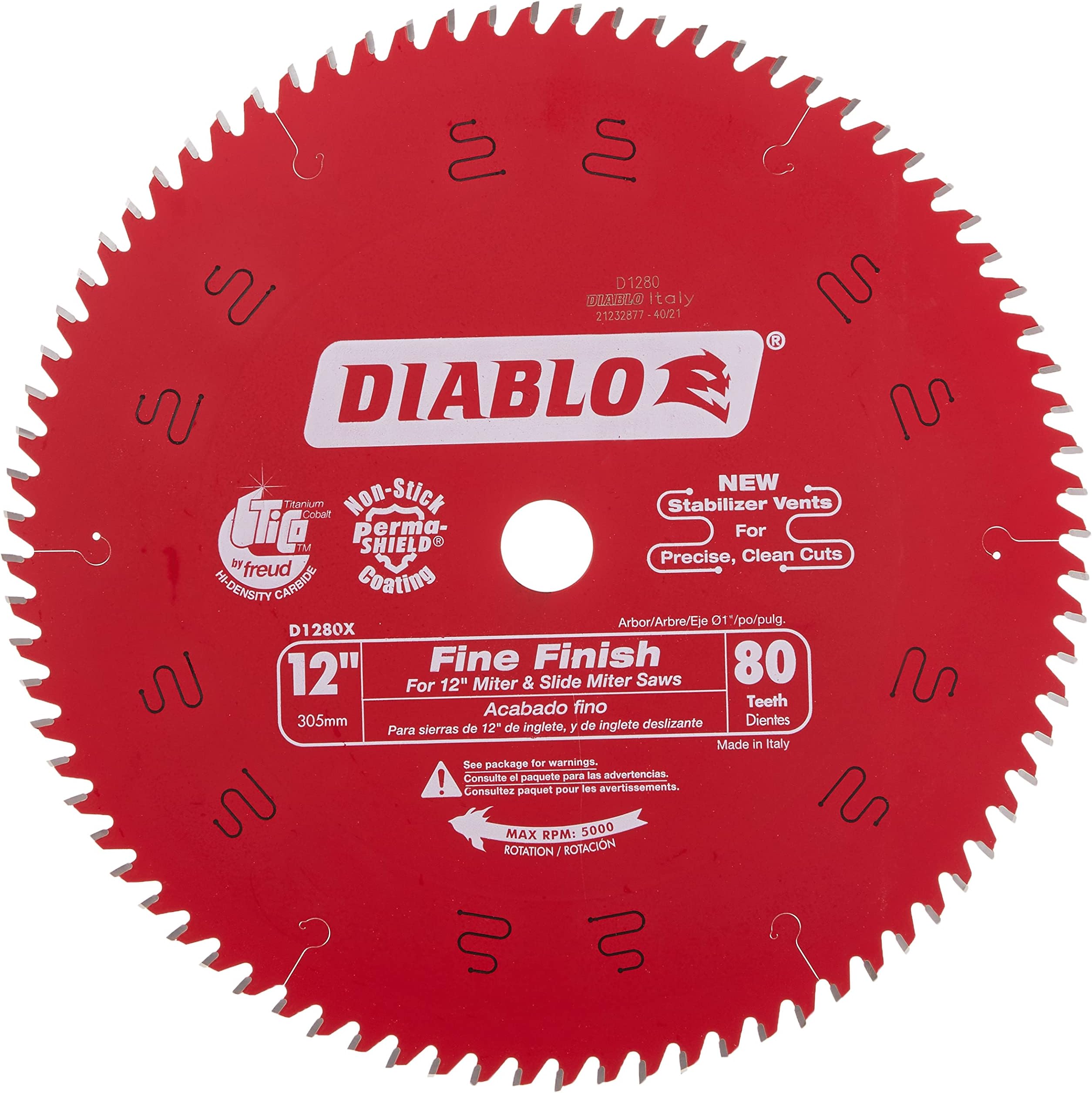 Freud D1280X Diablo 12Inch 80 Tooth ATB Crosscutting Saw Blade with 1