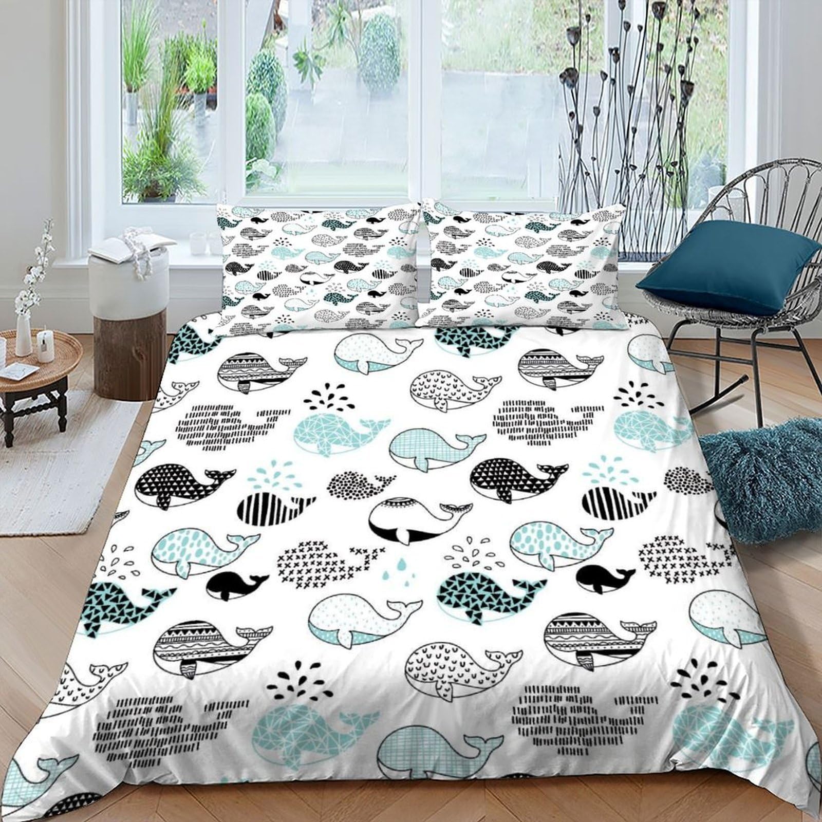 Parure de lit baleines housse couette microfibre king haut de gamme