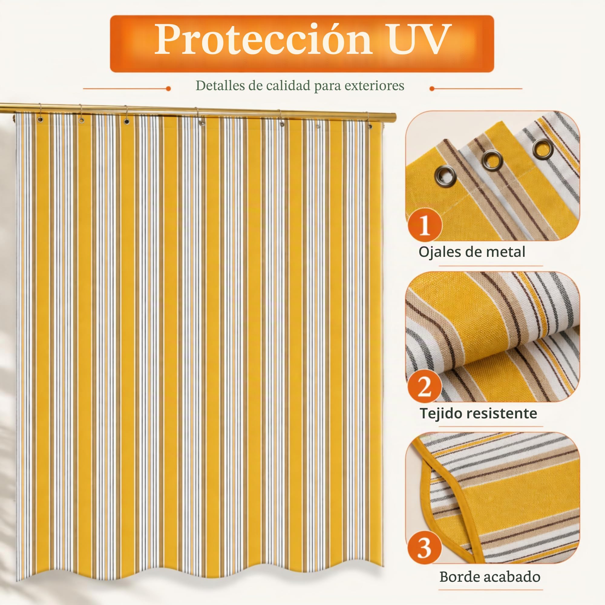 Toldo Vertical Exterior 145 x 290 cm, Cortina Exterior para Terraza y Balcón con Anillas, Protección Solar, Sombra y Privacidad, Diseño a Rayas para Jardín Patio Porche,Amarillo