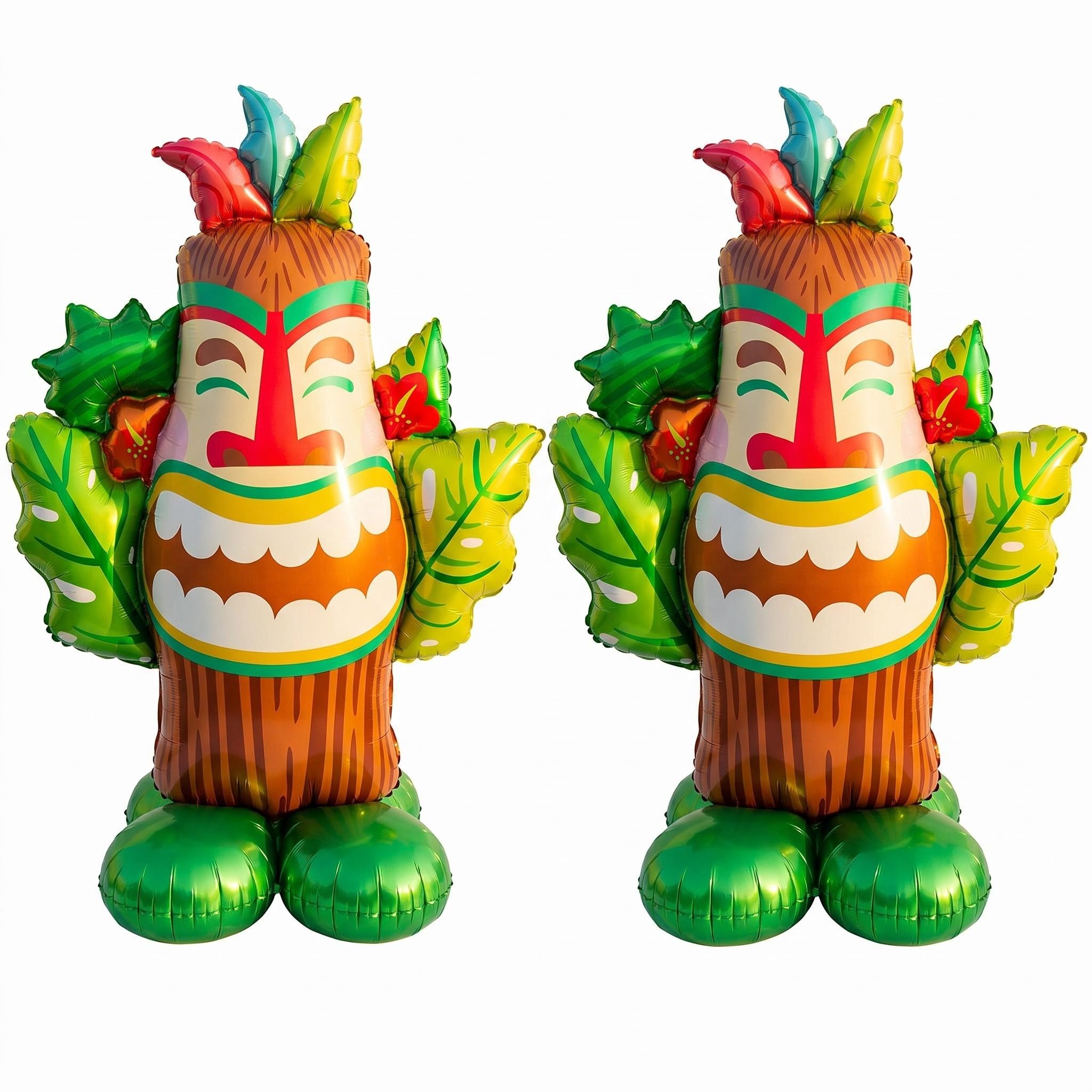 2Pcs Large Inflatable Standing Balloons Jumbo Pineapple & Indian Tiki Aluminium Foil Self-Standing Decorations with Elastic Ropes Tropical Hawaiian Luau Party Supplies for Summer Parties Birthday (A)