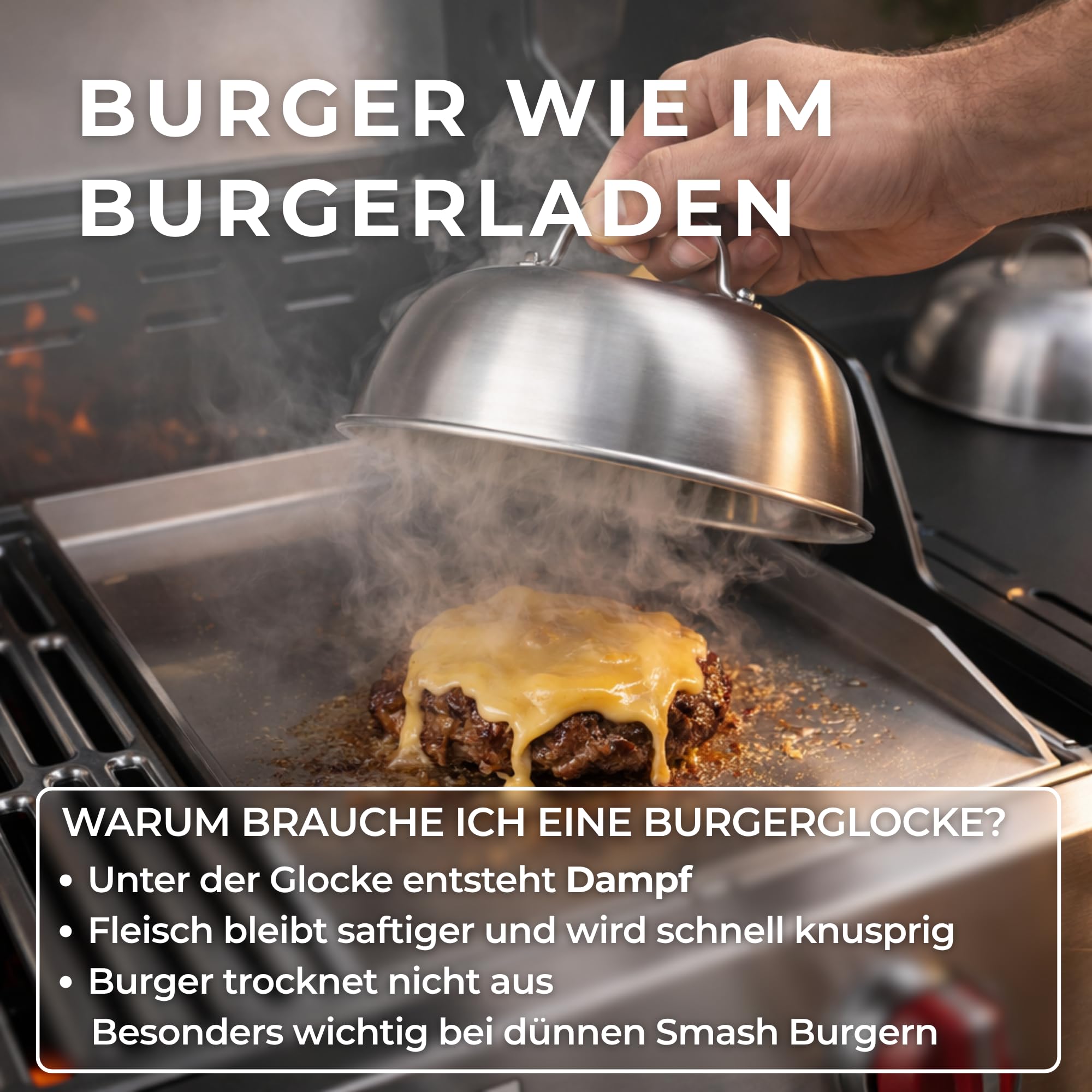 𝗛𝗔𝗩𝗘𝗡𝗛𝗔𝗨𝗦 Grillplatte Edelstahl [40x30cm] Set XXL mit umfassendem Smash Burger Zubehör | 6-teilig Premium Set Plancha, Burgerpresse, Burgerglocke& Grillspachtel I Smash Burger Set für Zuhause
