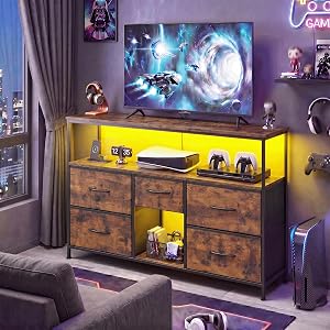 Media Consoles We're Absolutely Obsessed With (All on Amazon) TV Stand with 5 Drawers, LED Lights & Power Outlets