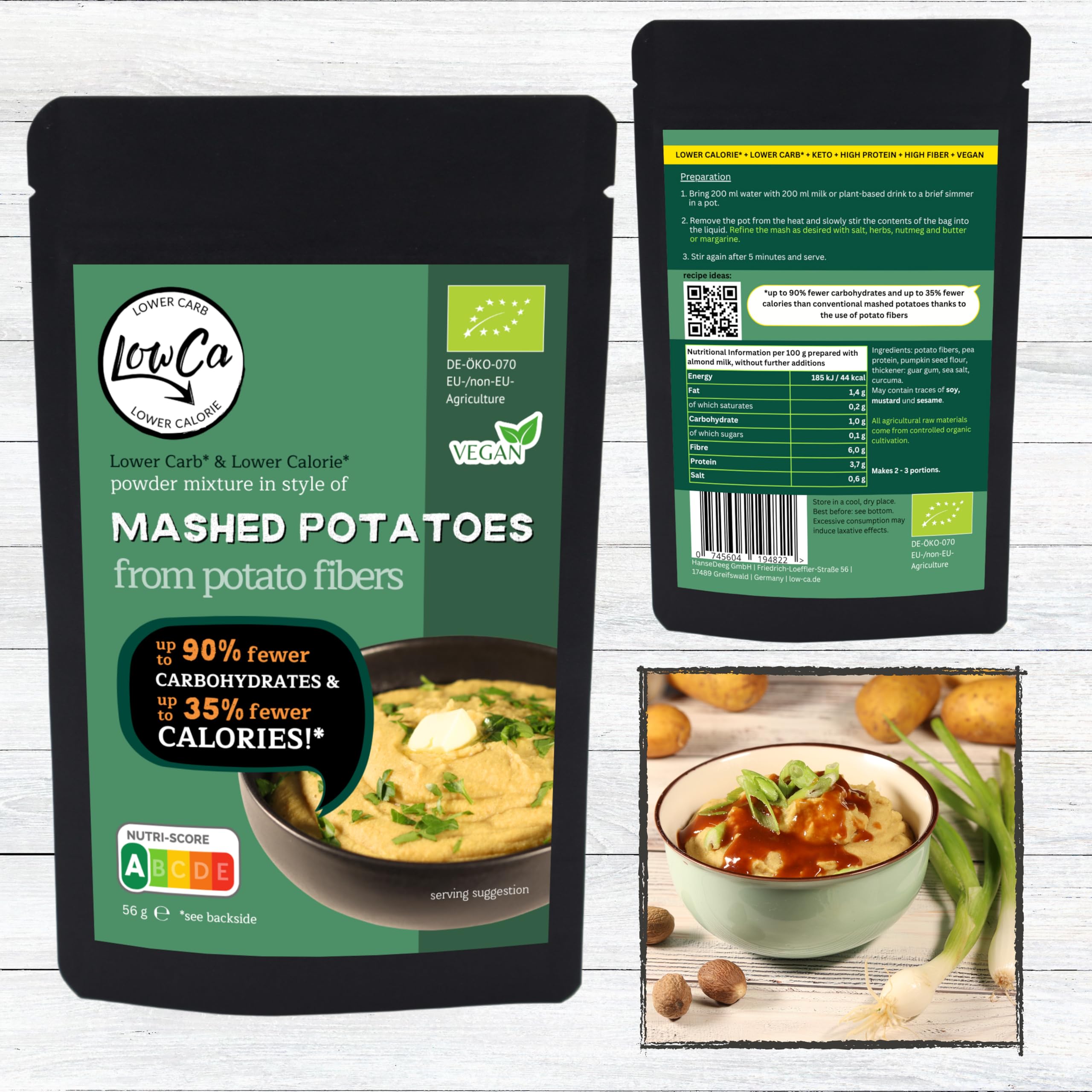 LOW CARB produits à base de pommes de terre | 95% de glucides en moins = KETO | 60% de calories en moins | riche en protéines et en fibres | biologique