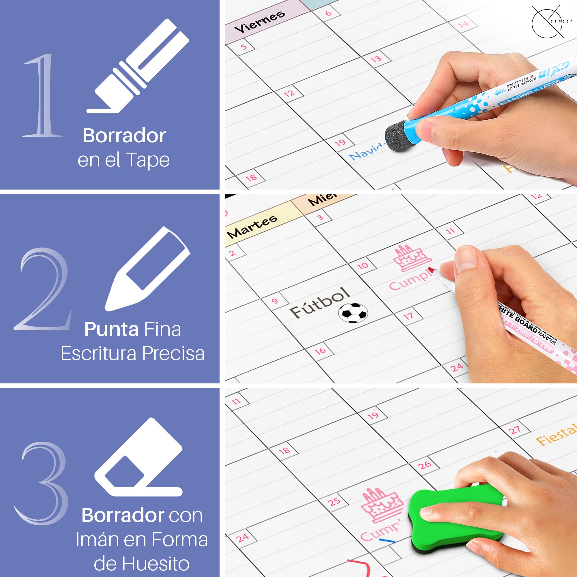 Calendario Magnético Nevera Planificador Mensual o Semanal + 4 Rotuladores y 1 Borrador de Regalo | Opciones en Tamaños A4 y A3 | Ideal como Organizador Semanal (MENSUAL A4)