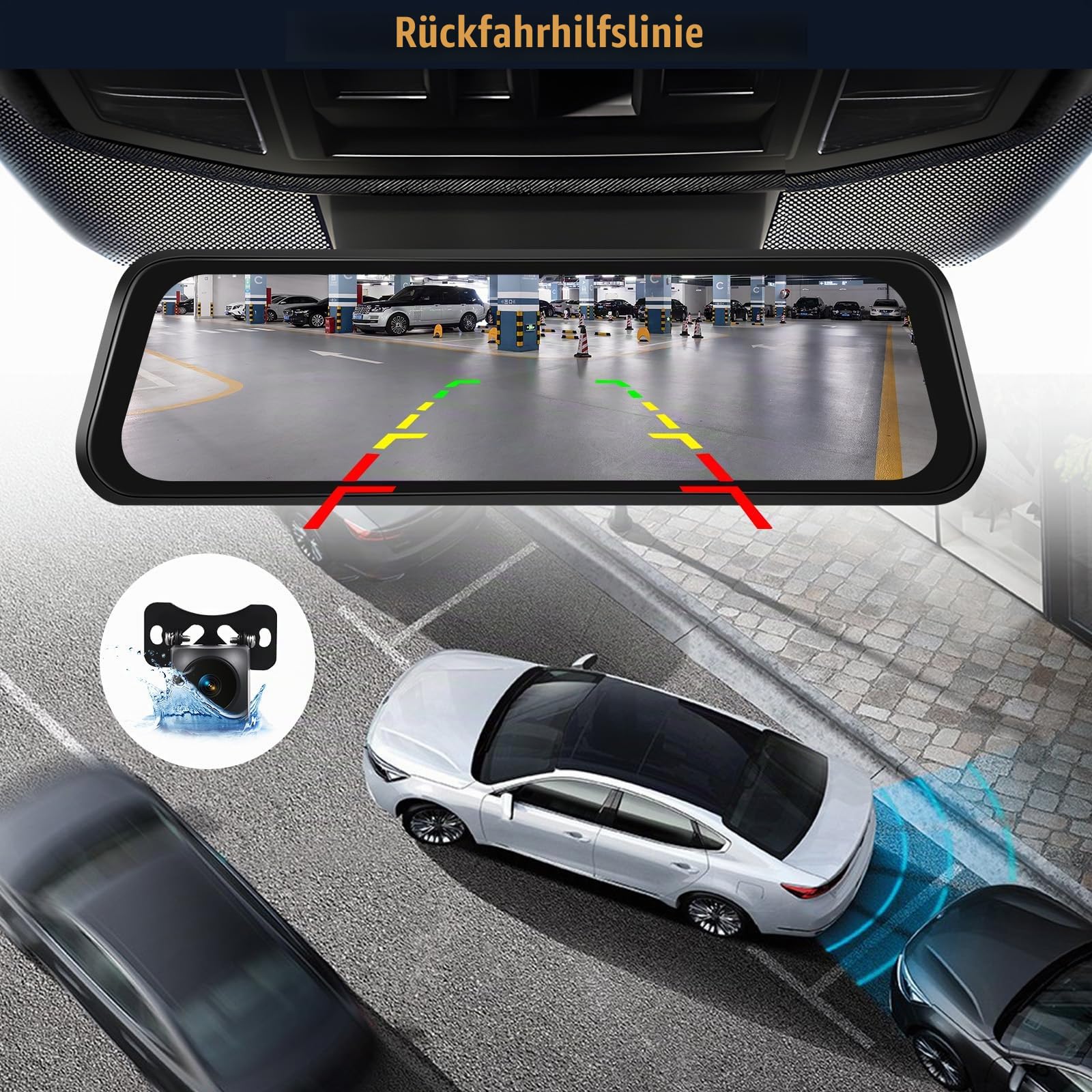 CAMECHO 9.66 Zoll Spiegel Dashcam 4K Dual Rückspiegel GPS Auto Kamera mit Rückfahrkamera 1080P mit IPS Touchscreen WiFi BSD ADAS G-Sensor 150 Grad Weitwinkel-Nachtsicht Loop-Aufnahme