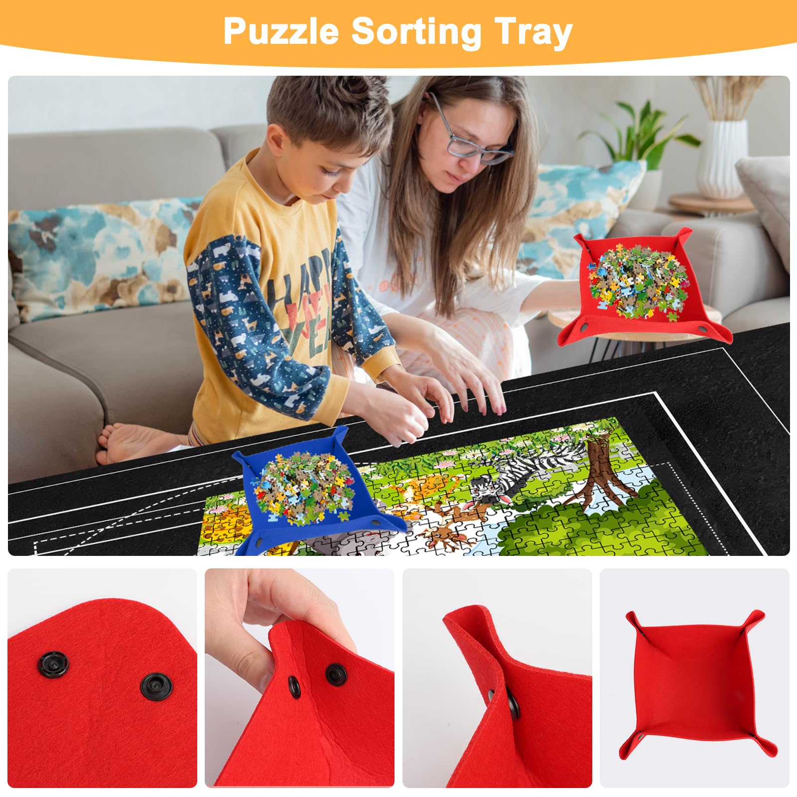 RISVOWO Tapete para Puzzle Alfombra Portátil Fieltro 1000-3000 Piezas Tapiz Antideslizante Enrollable y Almacenable (Negro)