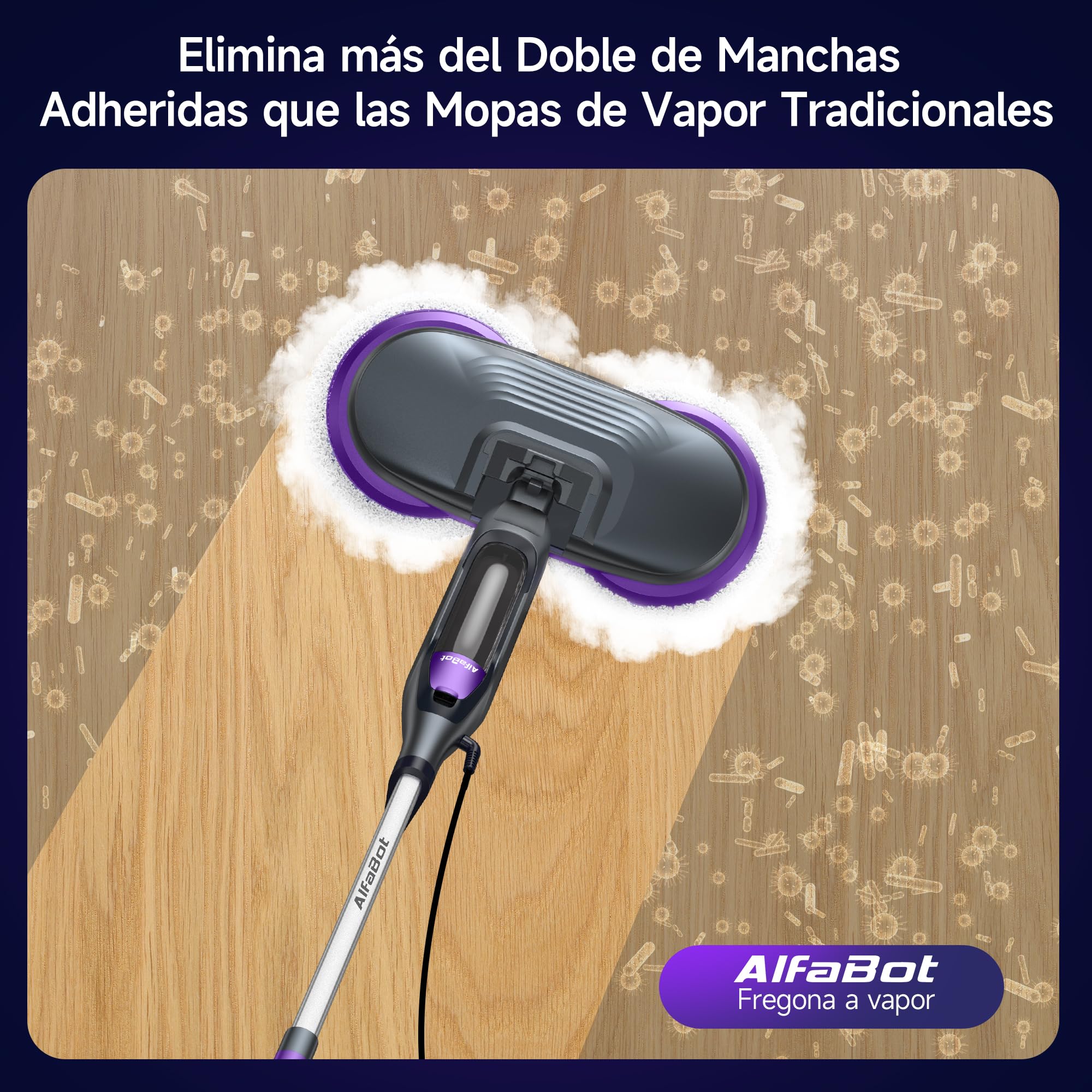 Fregadora de Vapor AlfaBot F2 | Limpieza Profunda Sin Químicos | Elimina 99.9% Bacterias | Para Suelos de Madera/Laminado 3 Bares