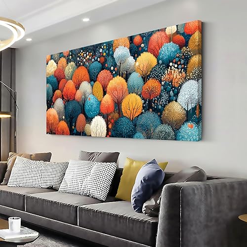 Miniatura 20 de ZOMNAI Pintura al óleo de bosque nebuloso y misterioso de otoño para sala de estar y oficina, obra de arte vintage y retro en lienzo, estilo Arte de