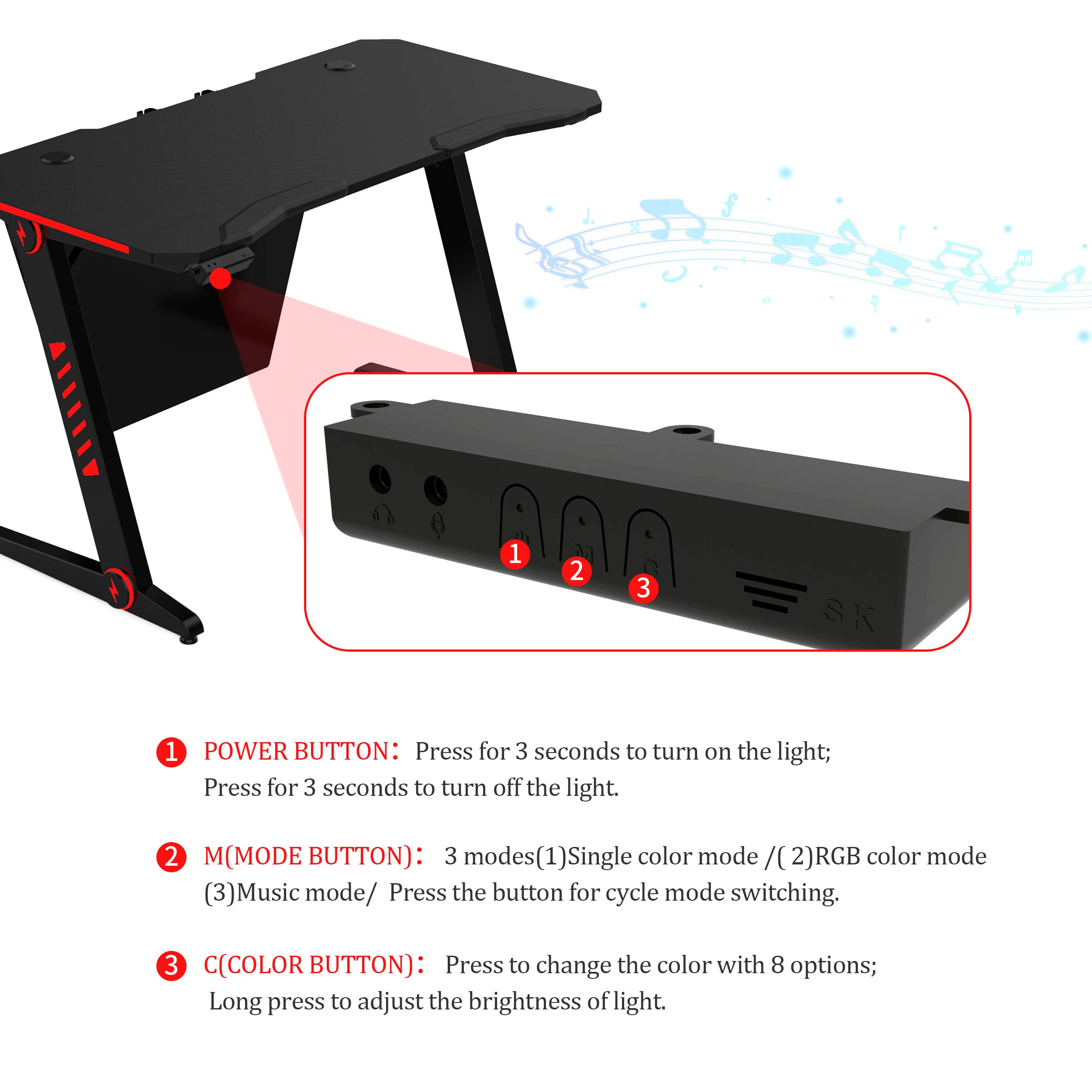 Buy Merax Gaming Computer LED Lights Z Shaped Ergonomic, 47.2 in x 23.6