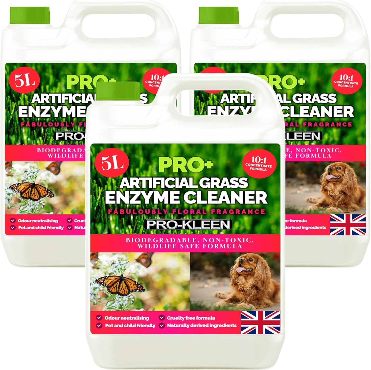 Pro-Kleen ProBio Artificial Grass Cleaner Probiotic Based Deodoriser Odour Eliminator 3 x 5L Non-Toxic Cruelty-free Pet Friendly – Floral Fragrance – Naturally derived Probiotic Cleaning