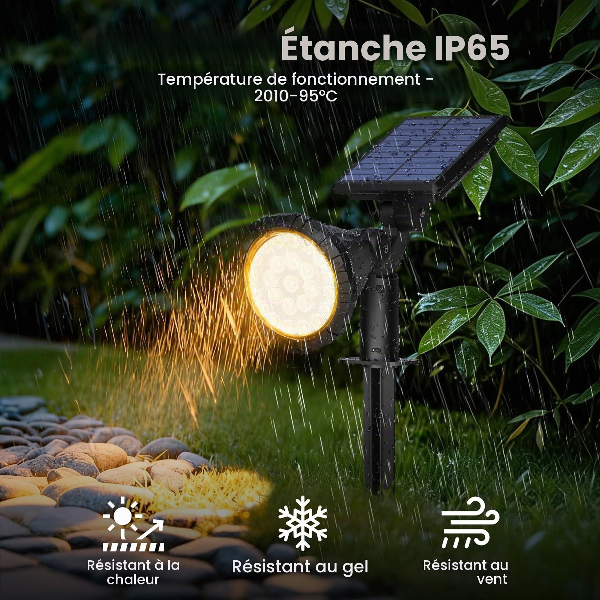 Solpex Lot de 4 Spots Solaires d'extérieur, projecteurs solaires,IP65 étanches à 25 LED lampes solaires pour chemins, extérieur Jardins, Clôtures (Blancs Chaud)