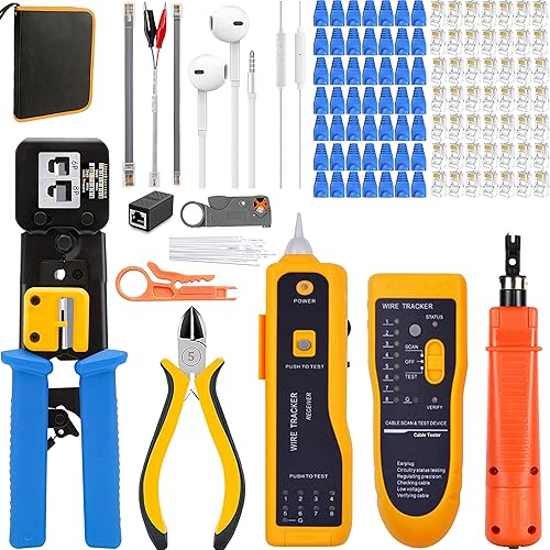 TAIWAIN - Kit de crimpadora RJ45, herramienta de reparación de red de cables, CAT5 CAT6, herramientas de desmontaje de cables de crimpado,