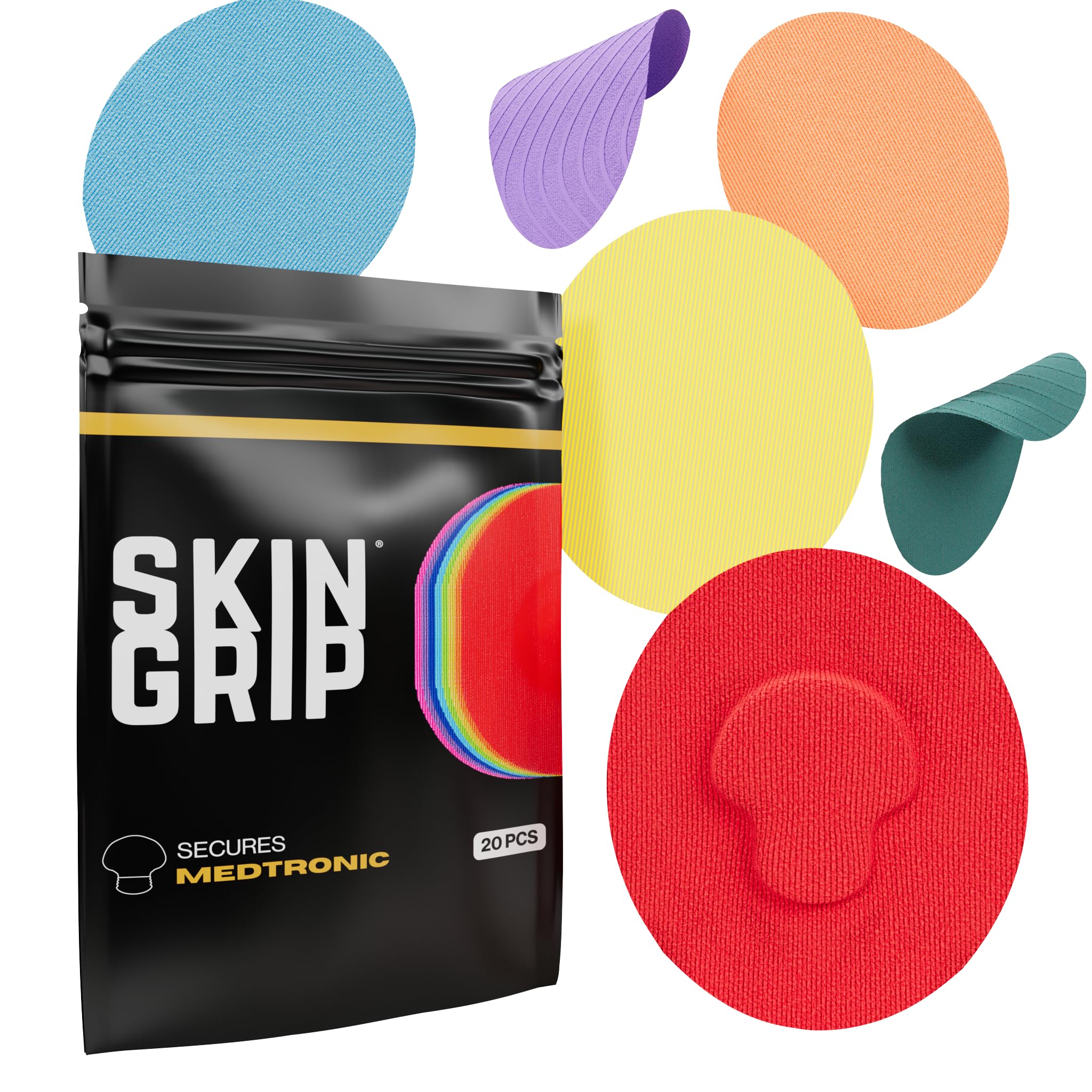 CGM Patches for Medtronic Guardian Sensor (20-Pack), Waterproof & Sweatproof for 10-14 Days, Pre-Cut Adhesive Tape, Continuous Glucose Monitor Protection (Rainbow Pack)