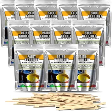 12 Pack Paint Hardener for Disposal - 15 Minute Fast Acting Solidifier for Disposal - Old Paint Drying Powder for Acrylic & Latex Paint with 12 Pcs Wooden Stir Sticks - | Efficient | Convenient