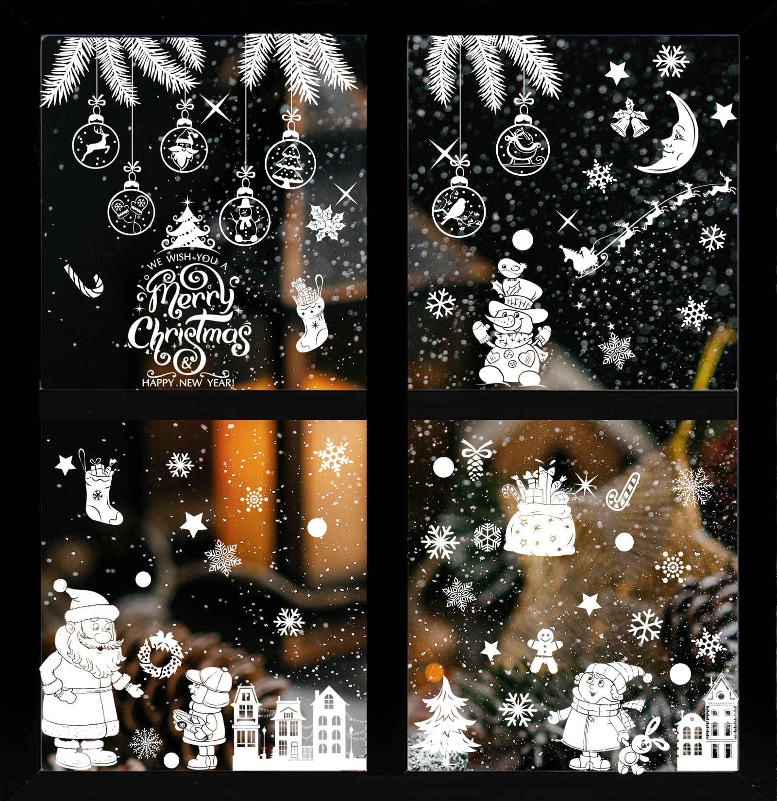 110 Pièces Stickers Noël Fenêtre Réutilisables - Autocollants Electrostatiques Décoration Vitres Noël
