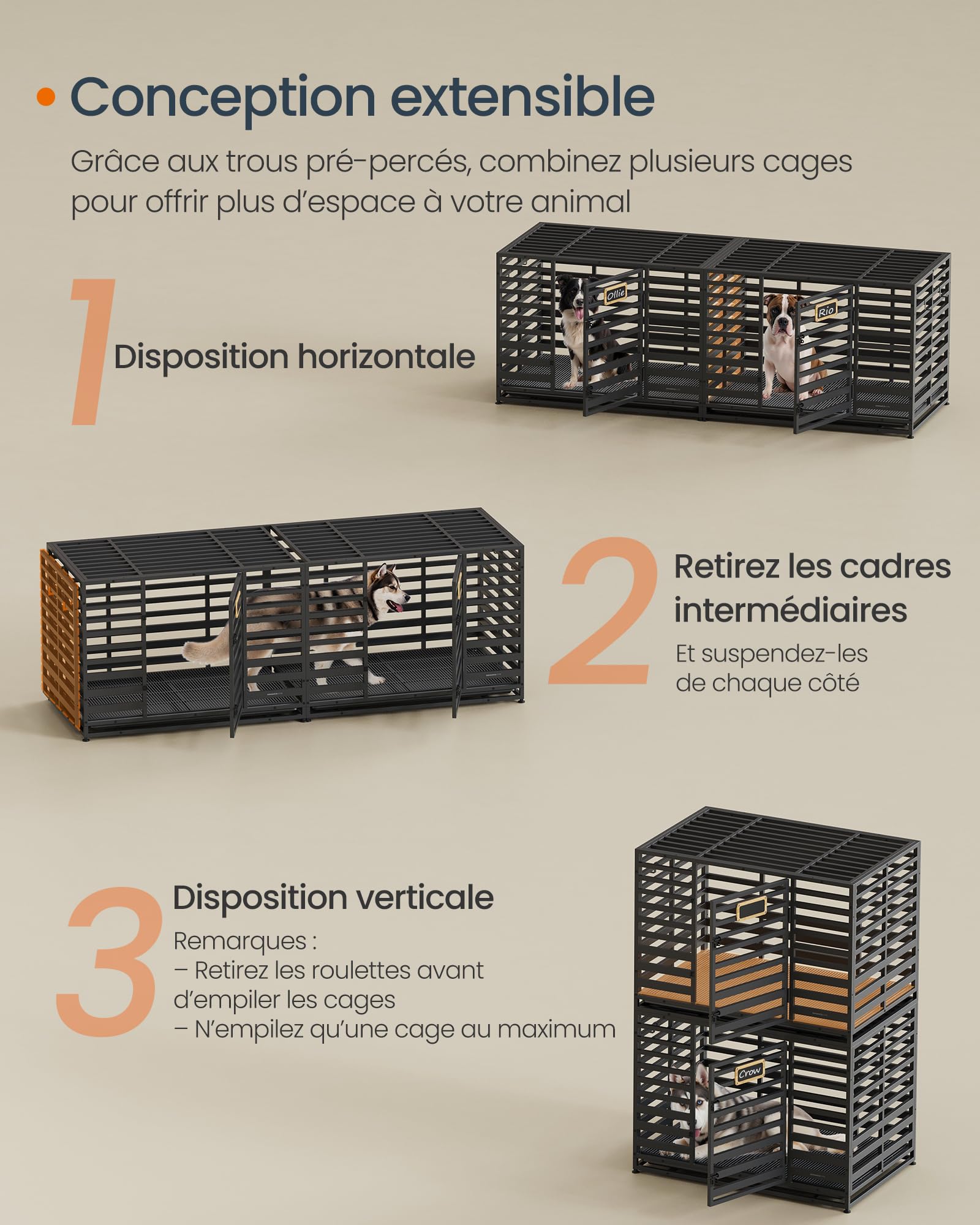 SONGMICS HOME Cage pour Chien Robuste Taille XL 107 x 70 x 82,5 cm Noir d’Encre