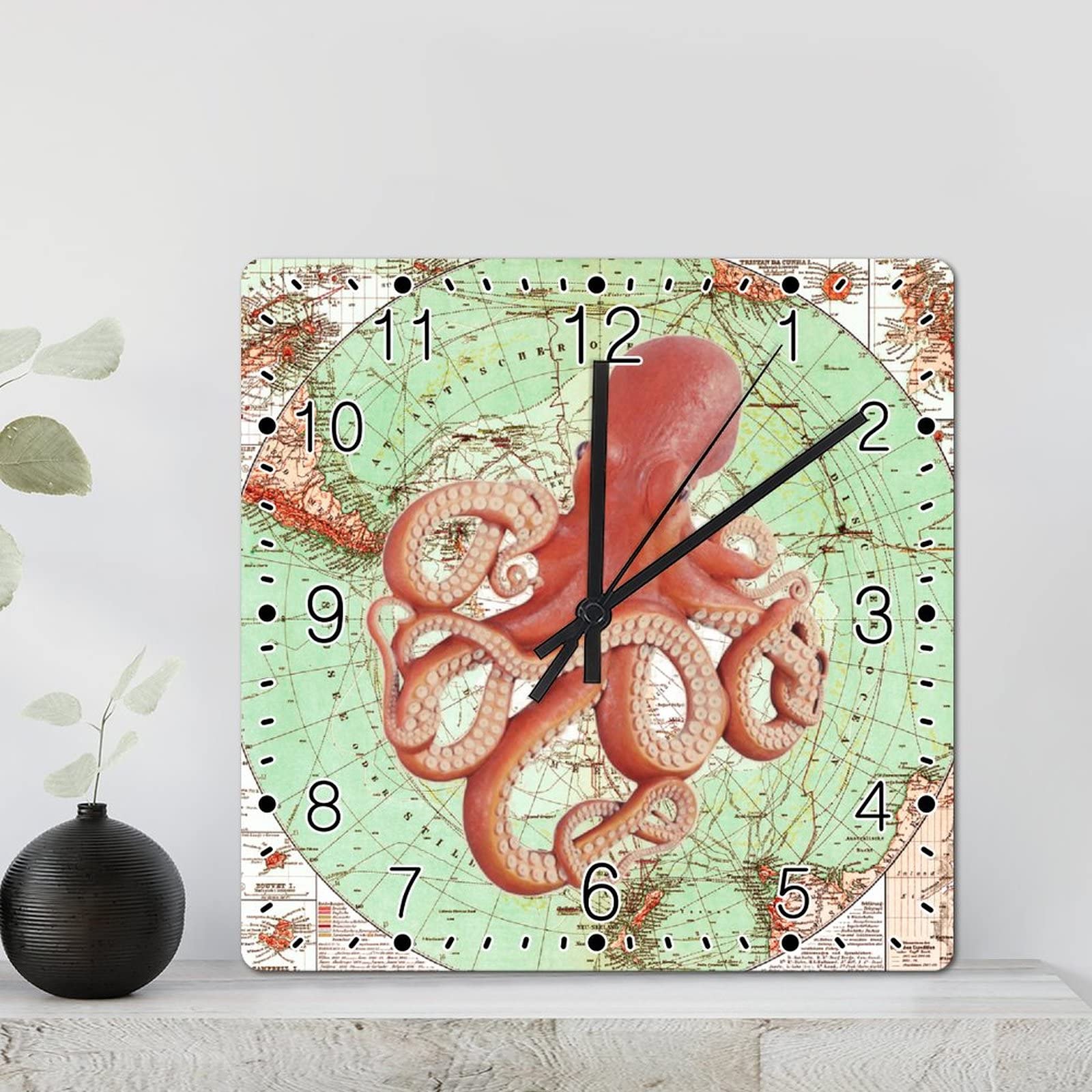 Horloge murale pieuvre silencieuse rustique pour décoration chambre salon et bureau