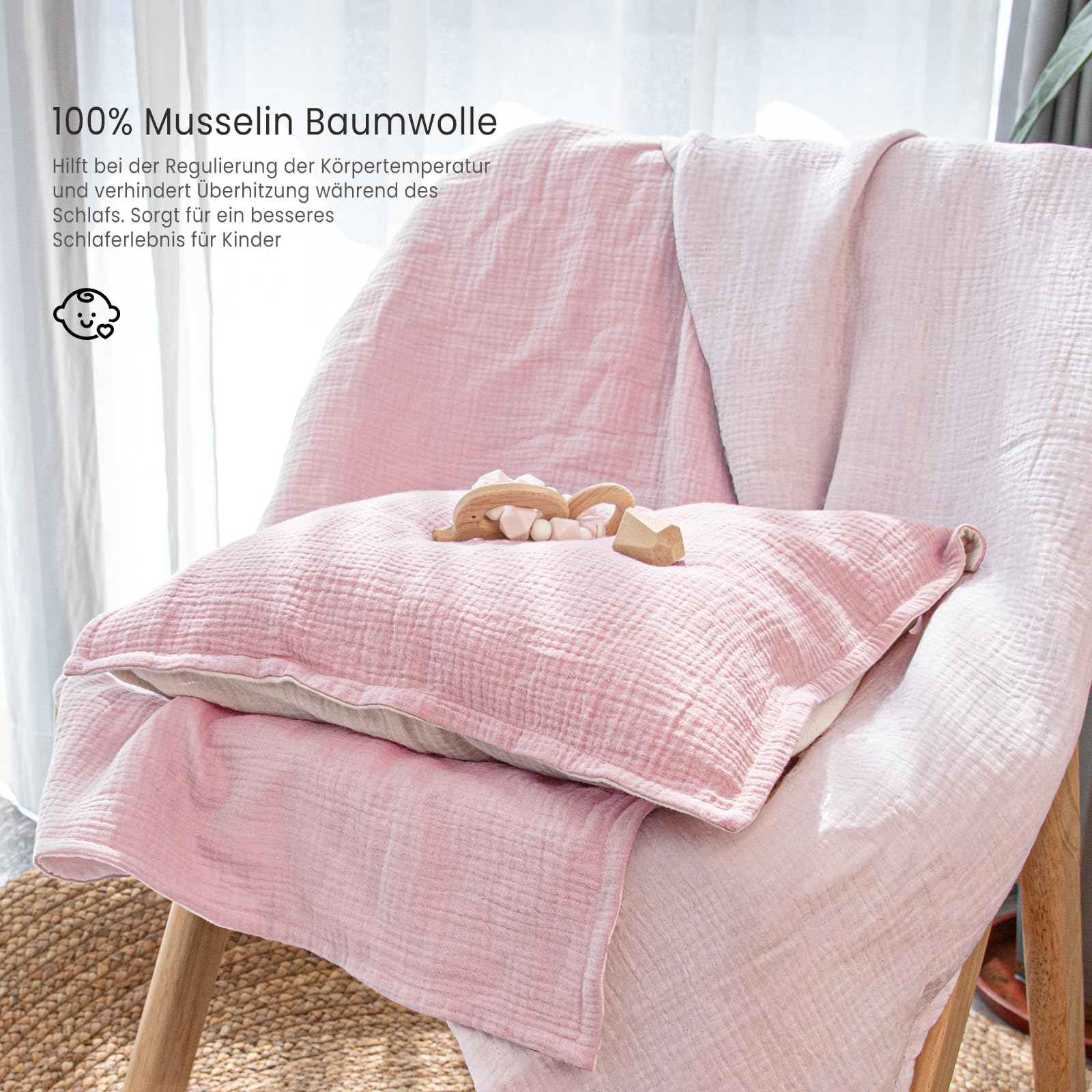 lulumoon Juego de Ropa de Cama Infantil de Muselina de 100 x 135 cm, Funda nórdica de 100 x 135 cm y Funda de Almohada de 40 x 60 cm, de algodón, Ligera y cómoda, Color Gris y Verde, 100 x 135 + 40 x
