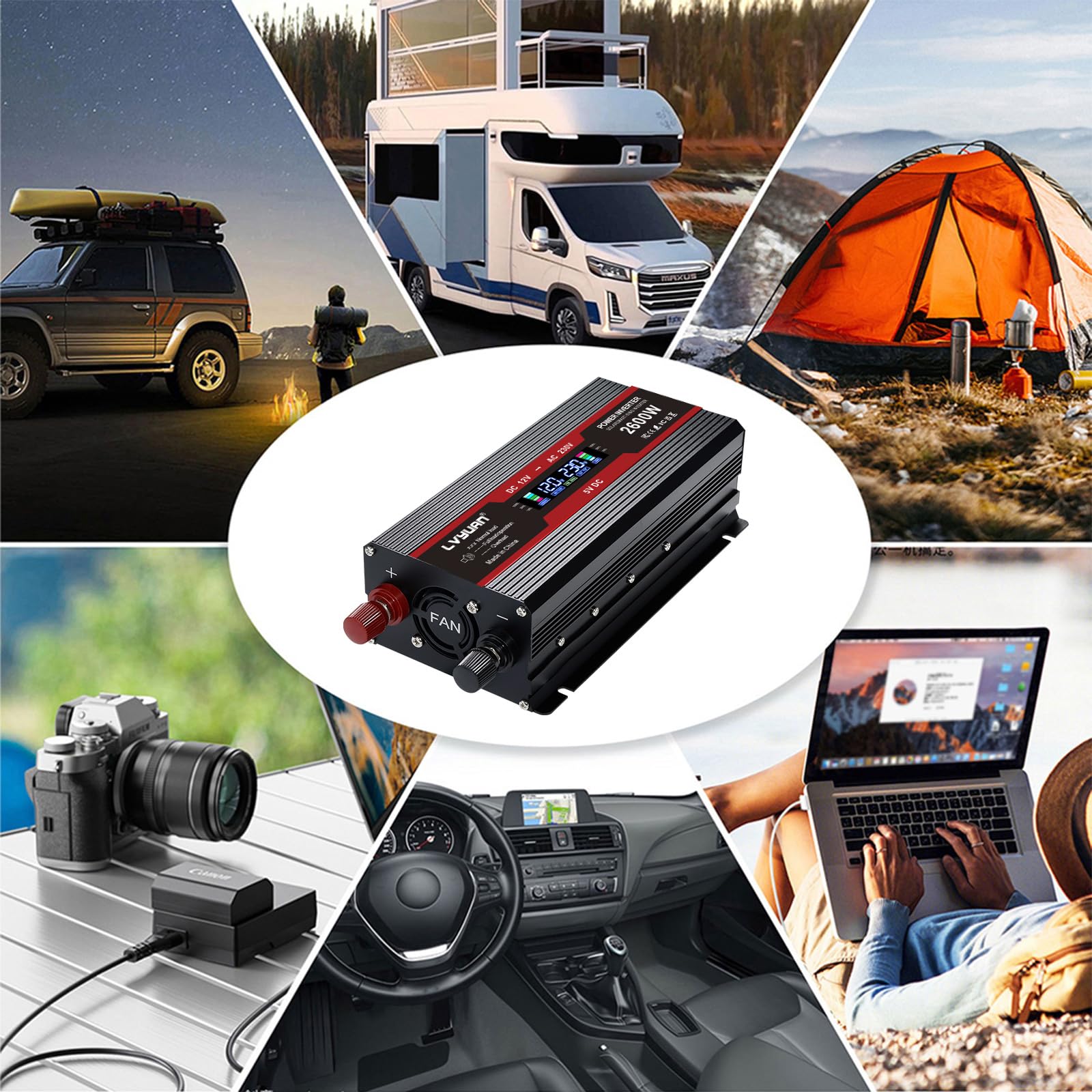 LVYUAN Convertisseur 12V 220V 1300W/ 2600W DC à AC Transformateur Onduleur Inverter avec 2 Ports USB