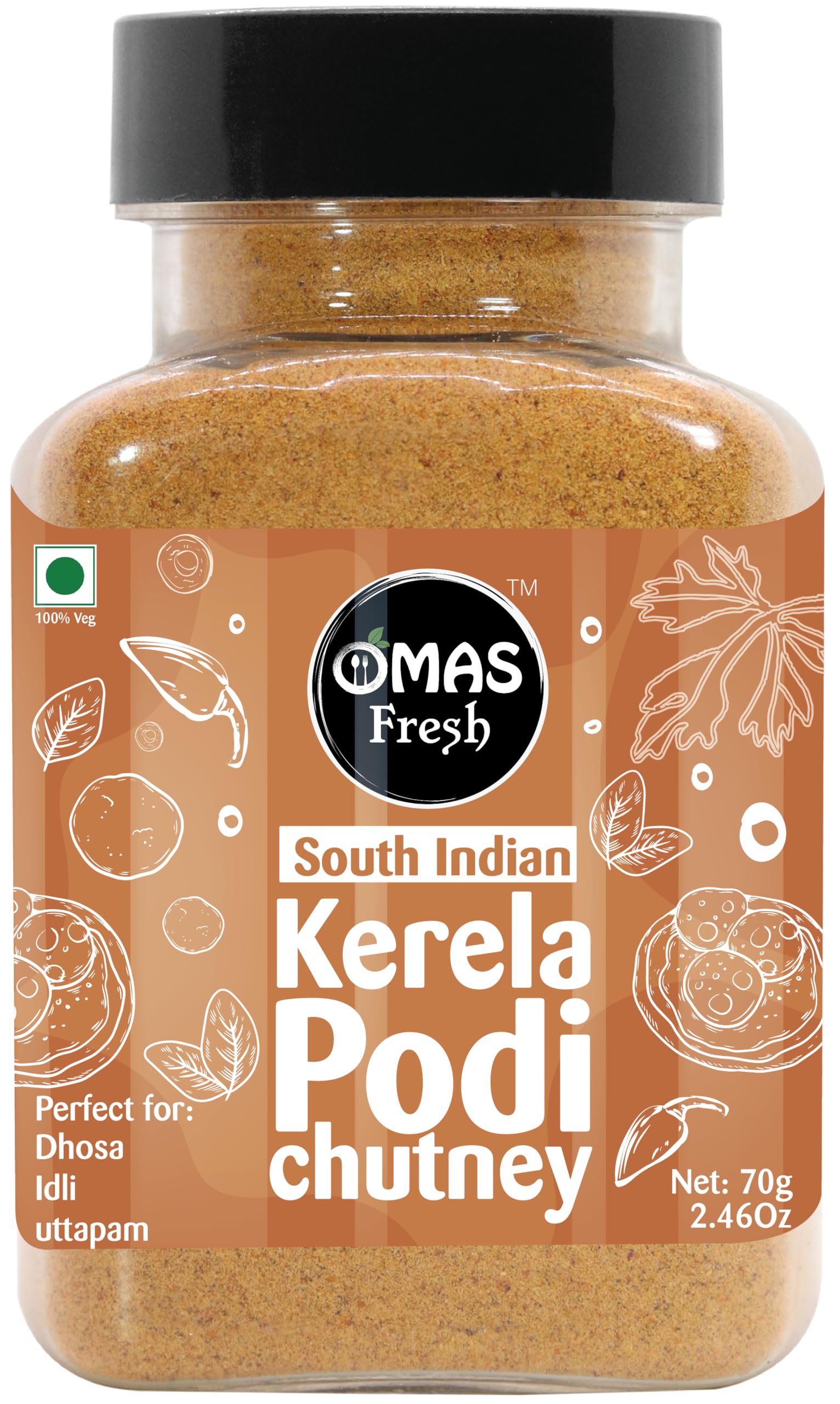 Omas Fresh South Indian Kerela Podi Chutney Instant Mix Powder Perfect for Dosa, idli, Uttapam (Just Add Curd/Water to Use) (70g, Kerela Podi Chutney)