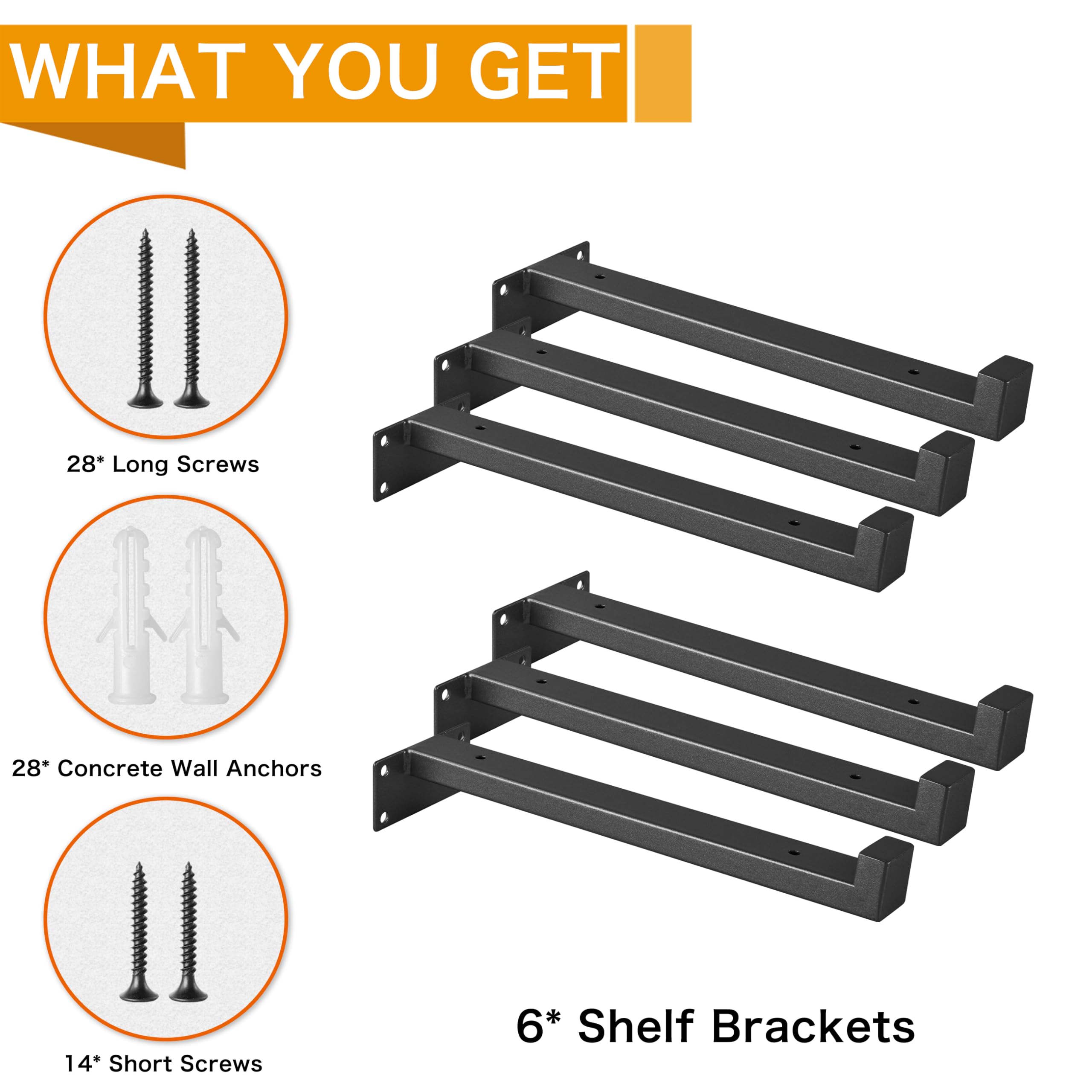 EZYDECOR 6Pcs Floating Shelves Brackets Heavy Duty Wooden Shelf Brackets 12inch Decorative Wall Shelf Brackets & Supports with Lip (Black) 12"