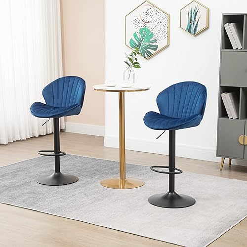 Miniatura 5 de TTK Juego de 2 taburetes de bar, taburetes de bar ajustables con parte trasera tapizada de terciopelo, sillas de bar giratorias modernas de mediados