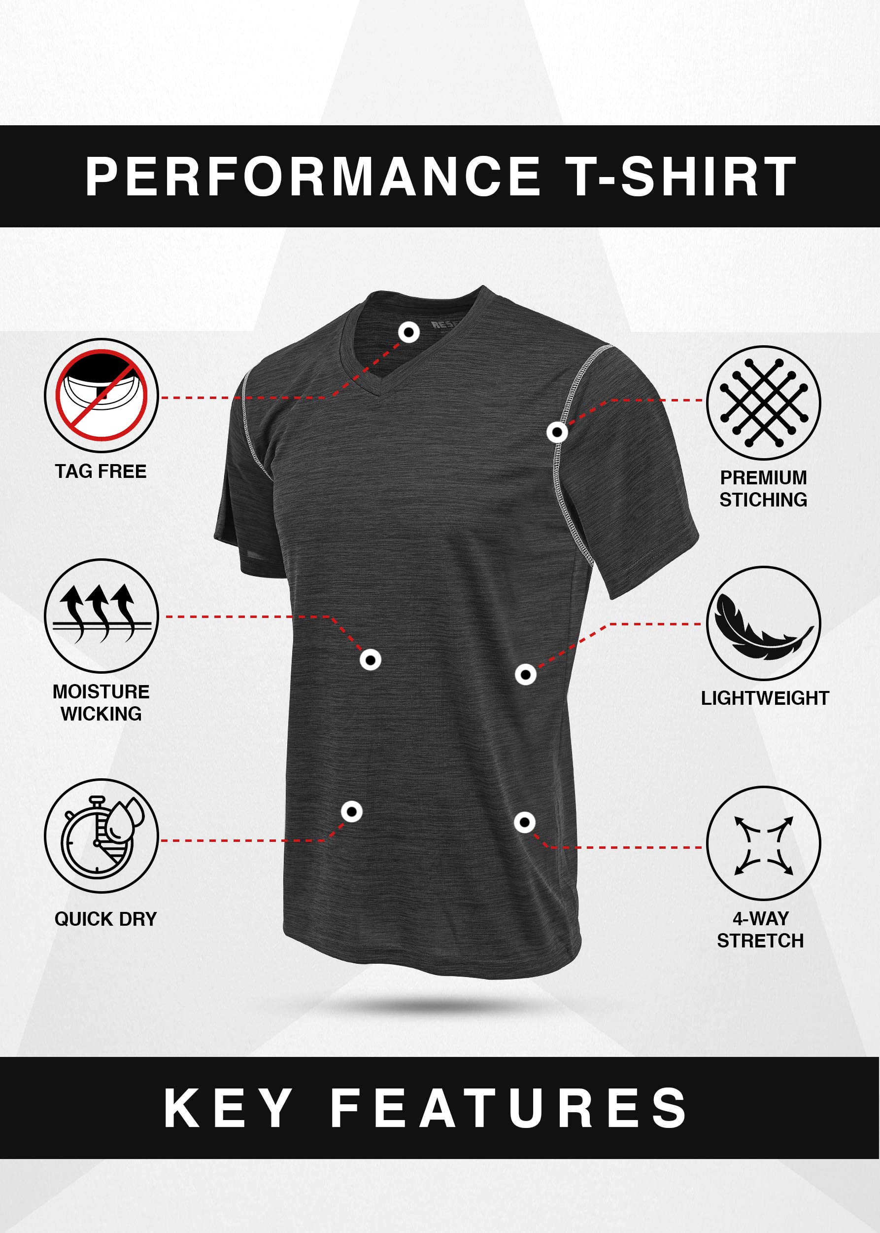 Reset Paquete de 4 camisetas de entrenamiento para hombre, rendimiento atlético activo con cuello en V y camiseta de gimnasio - gris - Small