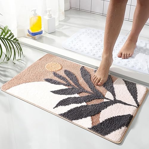 Tapete de baño antideslizante absorbente para bañera, tapete de microfibra lavable a máquina, 20 x 32 pulgadas, hojas negras, tapete de baño