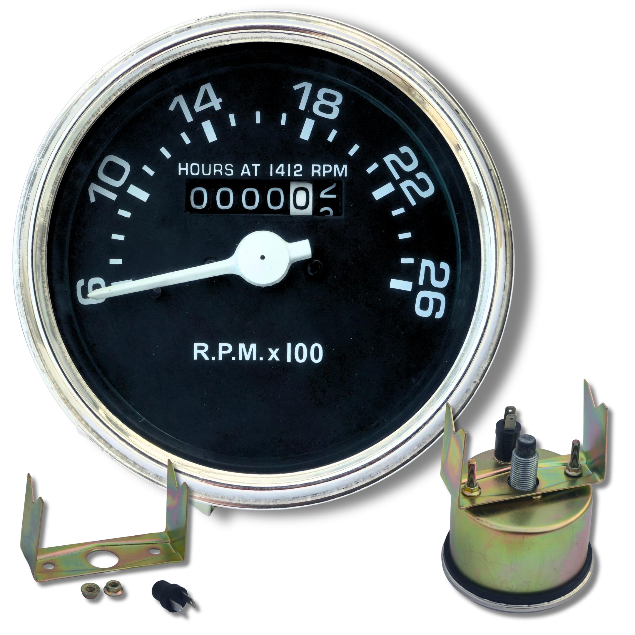 Rev Clock Jauge de tachymètre compatible avec David Brown 885, 990, 995, 996, 1210, 1212, 1410, 1412 | 600–2600 tr/min | Cadran de 90 mm, raccord 79 mm | Remplace K942227, K955273, K94223 2. VR