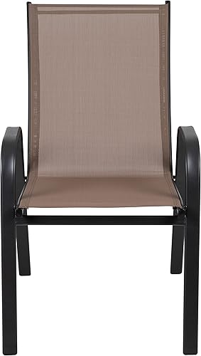 Miniatura 4 de EMMA + OLIVER Paquete de 5 sillas apilables para exteriores color marrón con material Flex Comfort y marco de metal