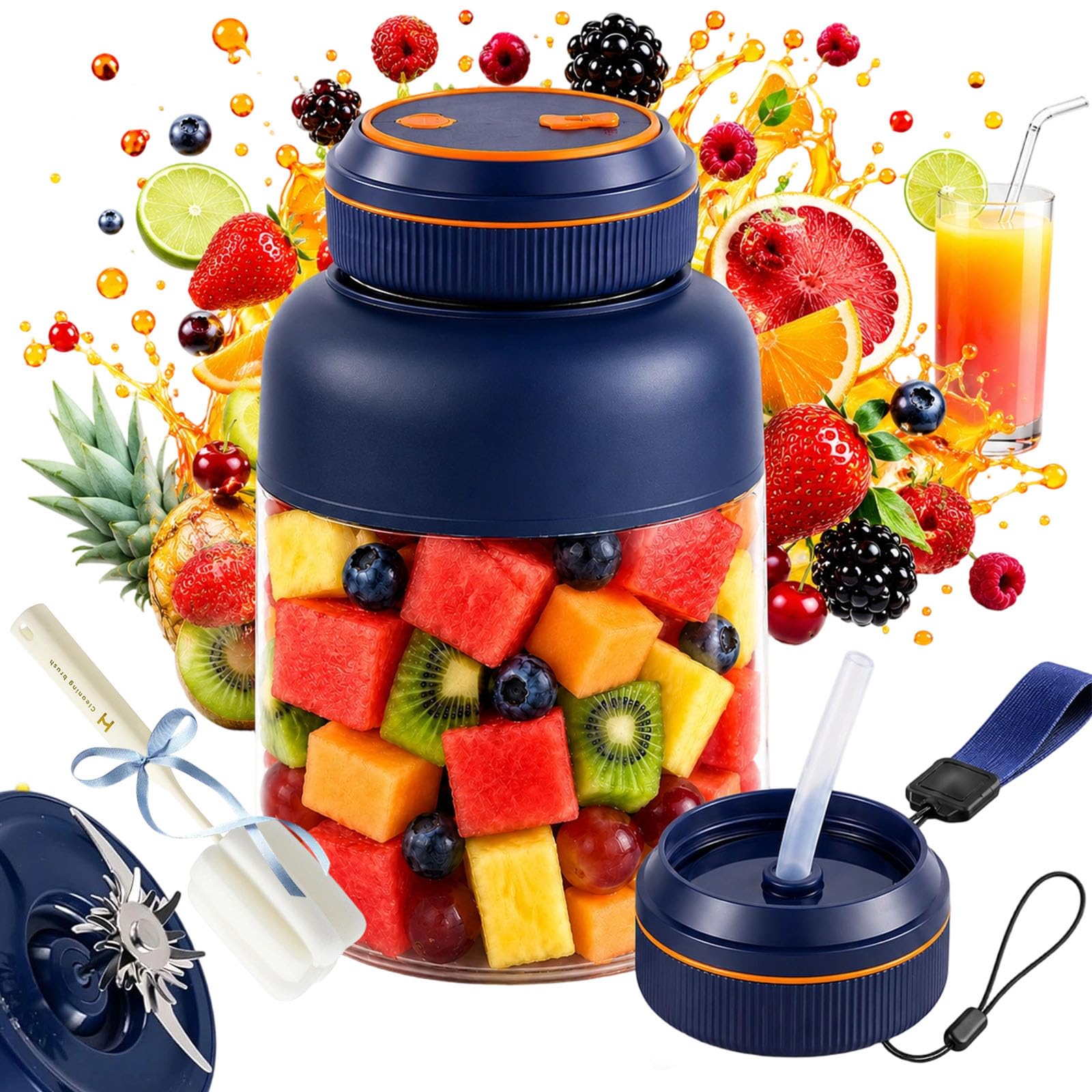 Portable Wireless Juicer Cup,38 Blades Large Capacity Fresh Juice Blender Bottle,3-Speed Food-Safe Portable Blender, Rechargeable Juicer Bottles for Juices,Milkshake, Freshly Juiced in 40s (A,800ML)