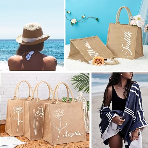 Miniatura 6 de Flycalf Bolsas de mano de boda personalizadas, regalos para dama de honor, verano, playa, niñas, viaje, despedida de soltera, reutilizable, bolsa de