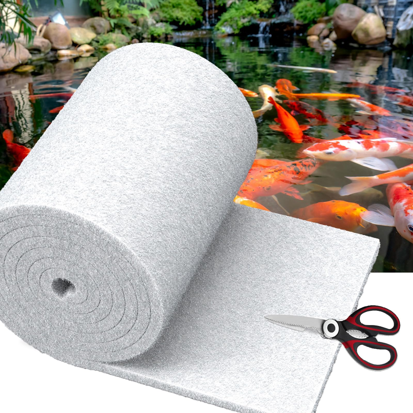Filtre classique pour bassin - 45,7 x 182,9 x 2,5 cm - Blanc - Épais - Réutilisable - Lavable - Matériau de filtre pour étangs extérieurs