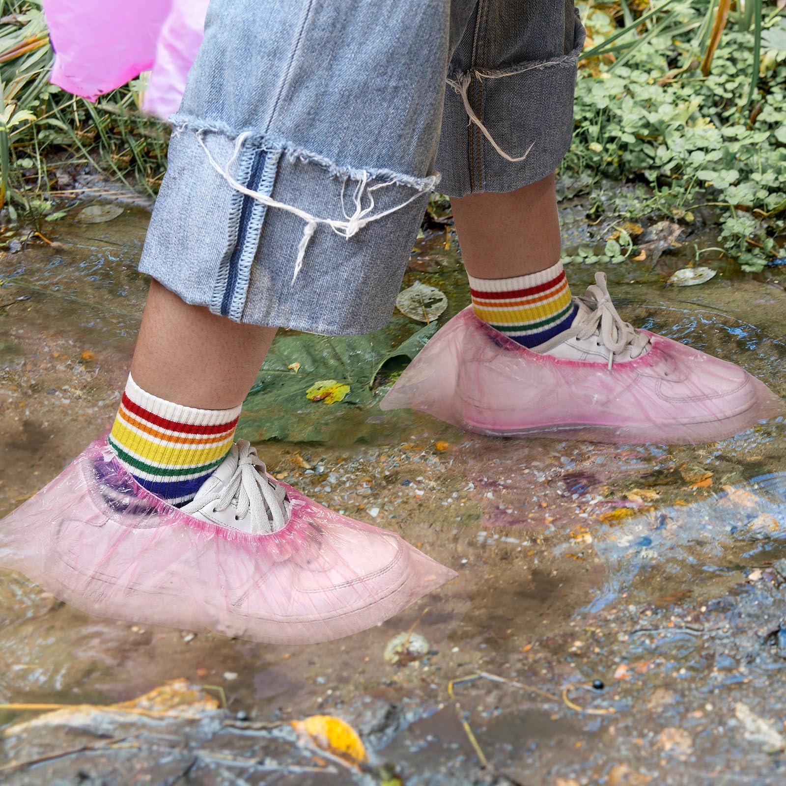 400 Pezzi (200 Paia) Copriscarpe Non Riutilizzabile e Copriscarpe per Pavimento, Moquette, Scarpe, Resistente Antiscivolo (Rosa)
