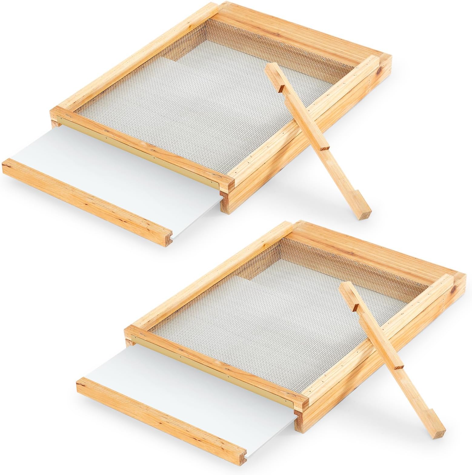 Juexica 2 Set 10 Frame Beehive Screened Bottom Board Dipped in Beeswax Wood Bee Hive with Entrance Reducer Beekeeping Supplies Hive Screen Tool, 22 x 16-1/4 x 2-9/16 Inch