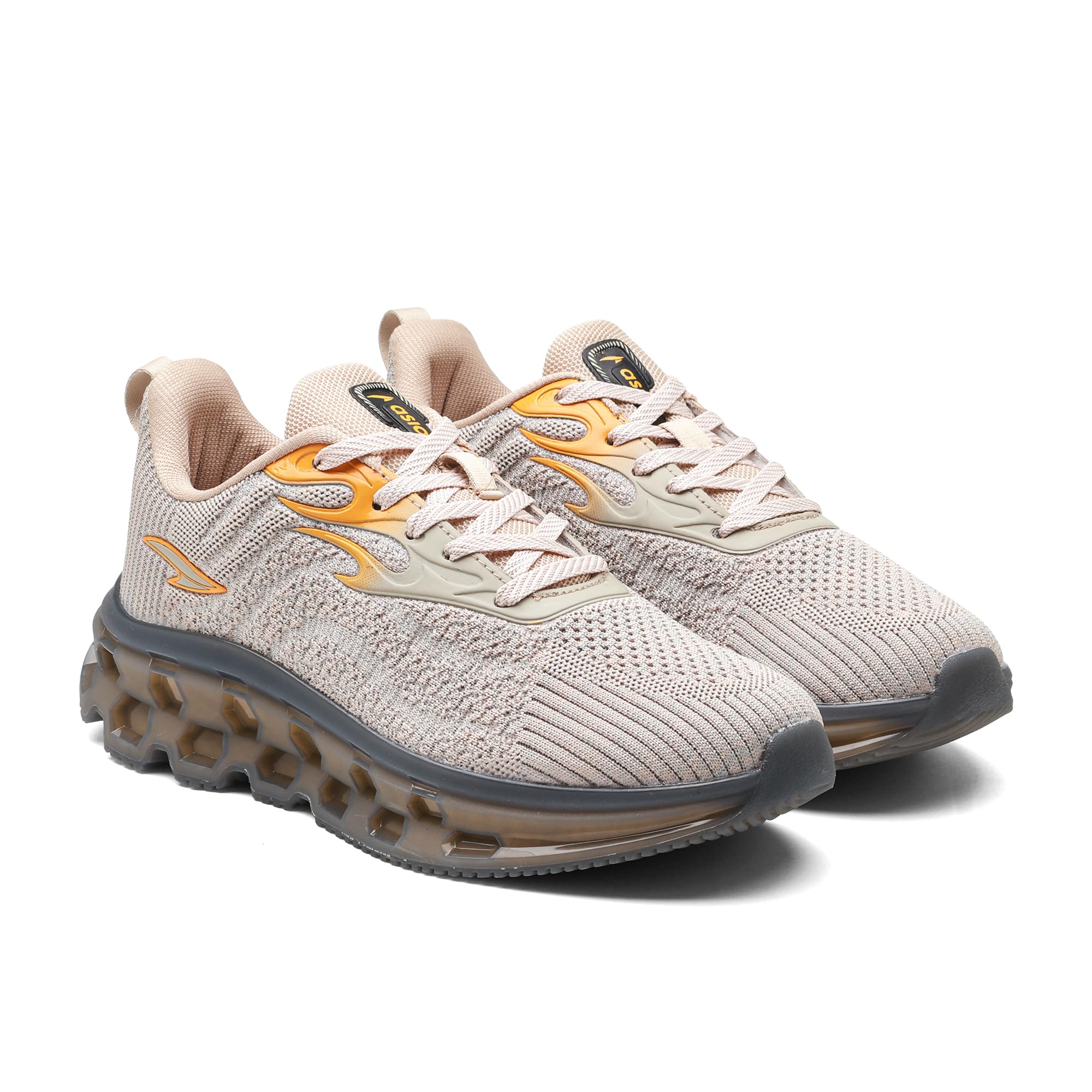 Powerplay-29 Men's Running Shoes | Fire-Pattern Design with HexaFlow TPU Sole | Fish-Scale Yarn Upper Shoe | Premium Athletic Sporty Sneakers(Beigmustrd)-UK 10