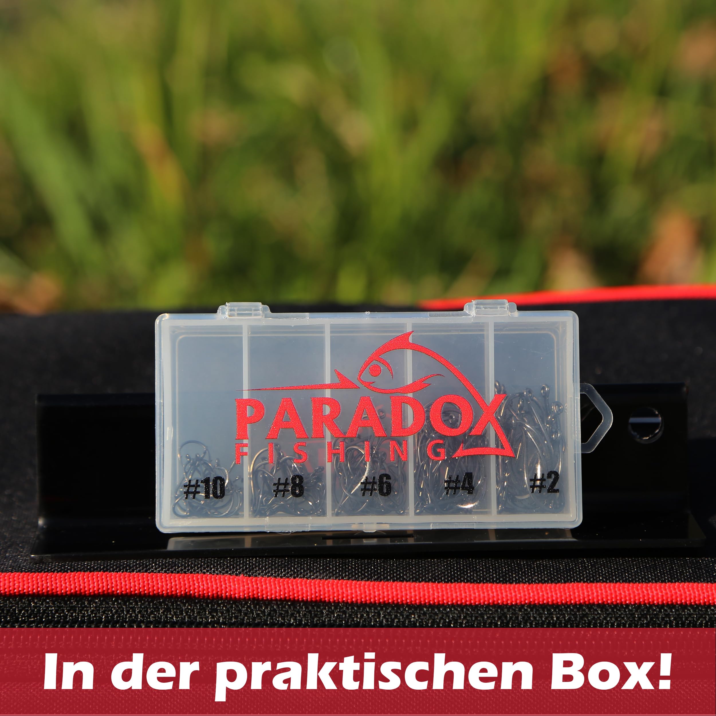 Paradox Fishing Uniwersalne haczyki wędkarskie z uchem I 100 sztuk #10/#8/#6/#4/#2 – po 20 sztuk I zestaw haczyków wędkarskich na karpie, pstrąga itp.