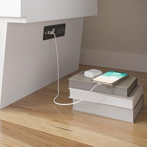 Miniatura 8 de AFI Monroe - Cómoda de cama Murphy de tamaño matrimonial con colchón, almacenamiento y cargador integrado, color blanco