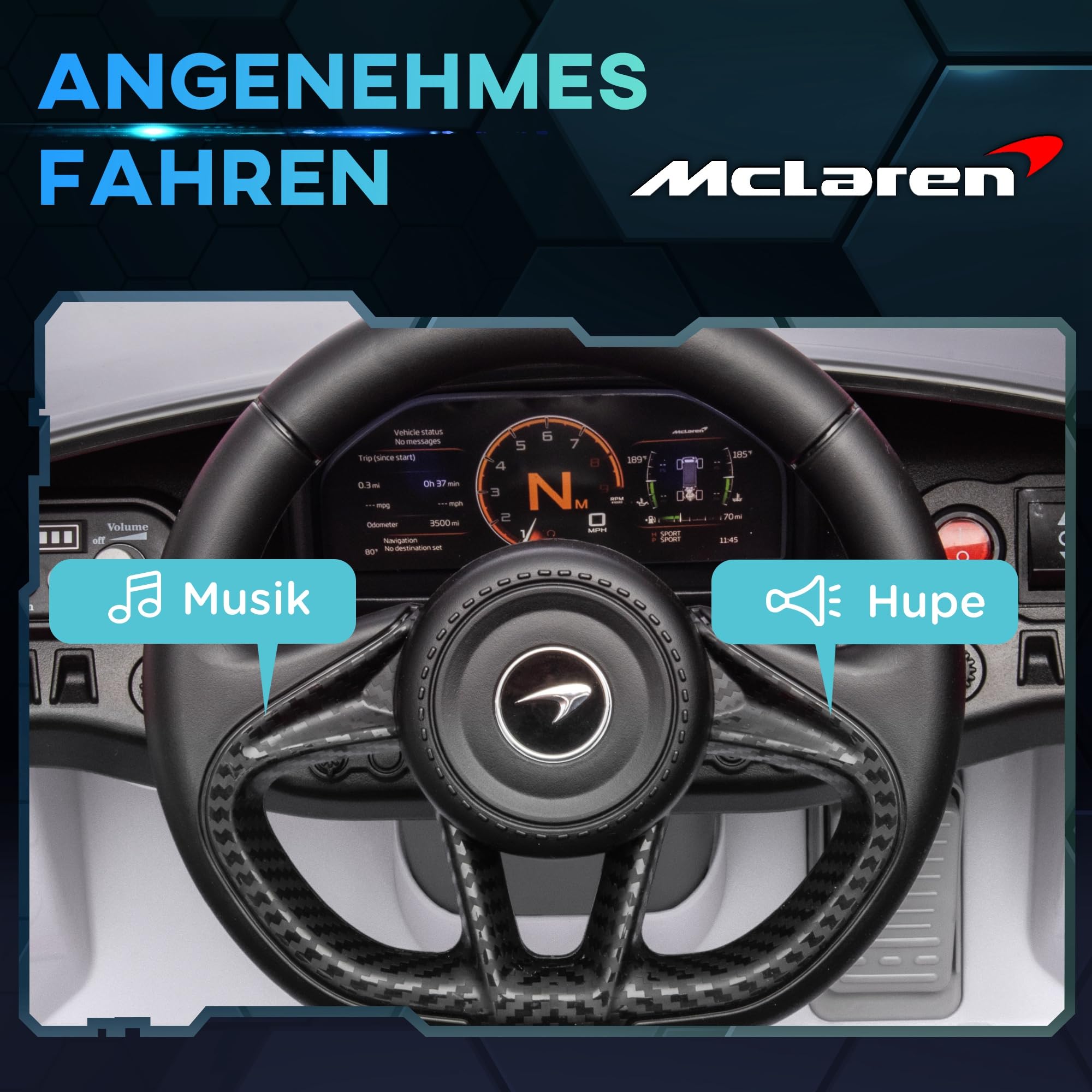 AIYAPLAY McLaren 765LT dziecięcy samochód elektryczny 12 V, pilot zdalnego sterowania 2,4 G, muzyka MP3, pojazd elektryczny z klaksonem, światłem, drzwiami skrzydłowymi, łagodnym rozruchem, 3-5 km/h