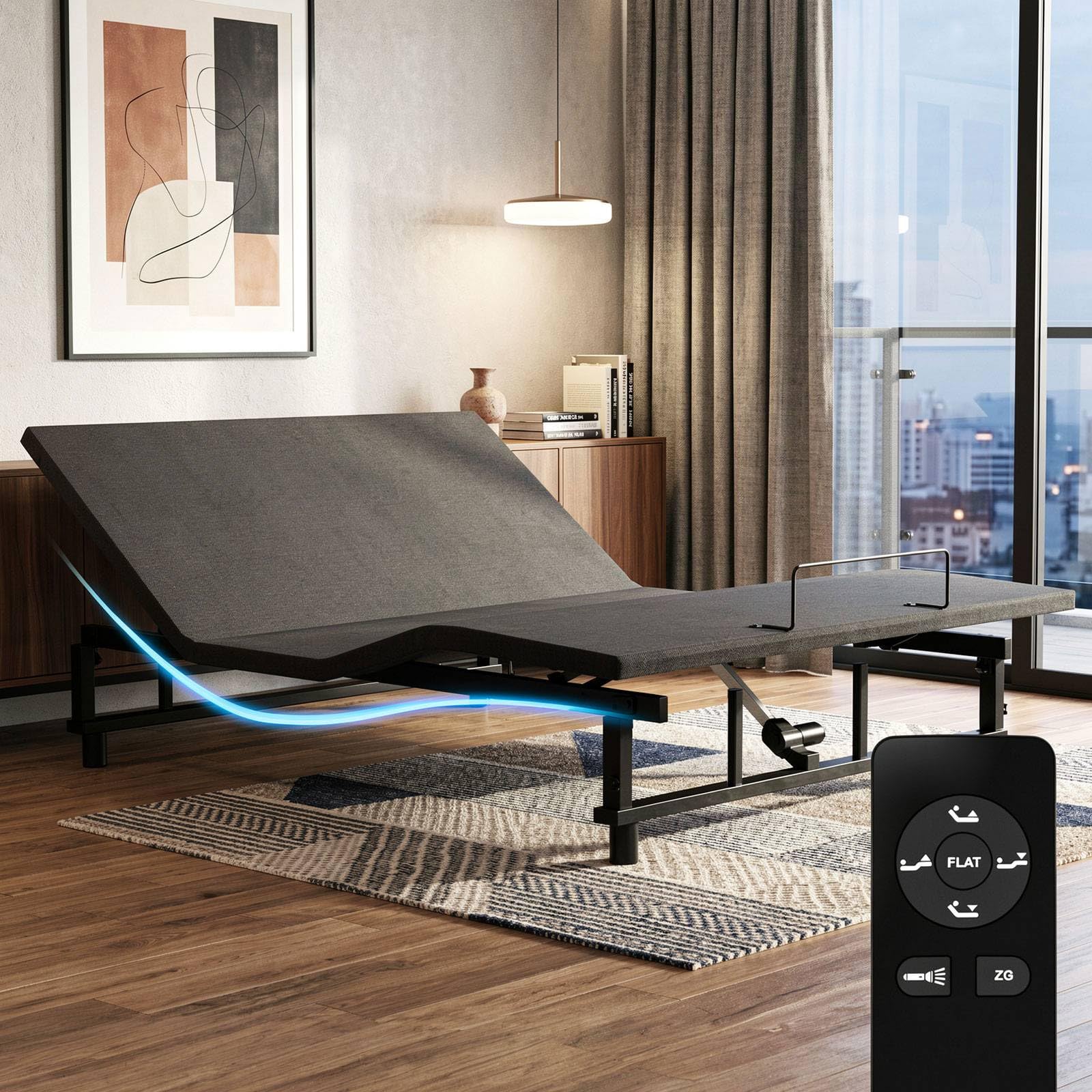 Photo 1 of Feetice King Size Adjustable Bed Frame with Wireless Remote, Zero Gravity & Head & Foot Incline, Heavy-Duty Steel Frame, Whisper-Quiet Motor, Easy Installation (79" L x 74" W x 12.72" H) (factory sealed multi piece set) 