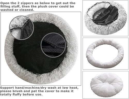 Miniatura 2 de Cama calmante en forma de dona, cojín redondo de 20 pulgadas con funda extraíble lavable, piel sintética antiansiedad, cama mullida y cómoda para