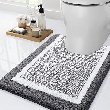OLANLY Bath Mat U-Shaped Bathroom Rug and Toilet Rug Bundle, Dark Grey, 30x20 and 24x20 inches